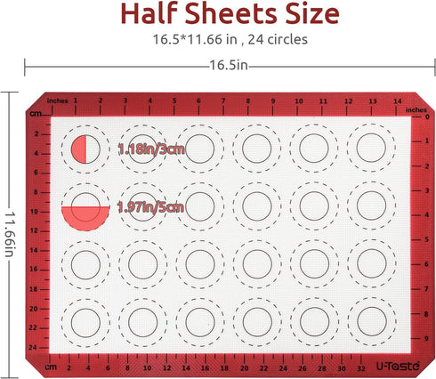 U-Taste 446ºF Heat Resistant Macaron Silicone Baking Mat, Non Stick Reusable Cookies Pastry Sheet Liner with Edge Enhancement Circle Measurement f...